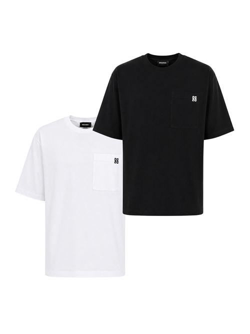 Set di 2 T-shirt Loose Fit in cotone con piccolo logo D2 White/Black DSQUARED2 | S74GD1523 D20106961